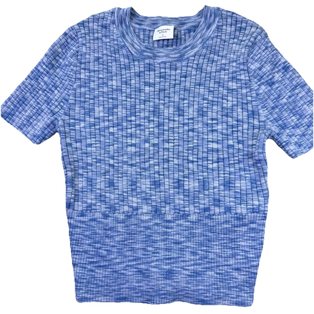 Abercrombie & Fitch‎ Womens Blue Space-Dye Knit Ribbed Short Sleeve Sweater Sz S